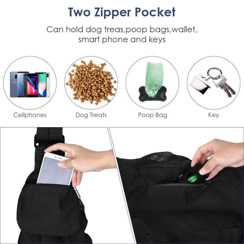 Lukovee Dog Sling Carrier, Hard Bottom Support & Adjustable Soft Padded Shoudler Strap Dog Slings for Small Dogs, Dog Purse with Drawstring Mesh Opening & Zipper Pockets for Puppy Cat Pet (Black) - Image 4